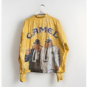 Vintage Camel Jacket Mens XL Yellow Tyvek Windbreaker Joe Camel Cartoon 90s